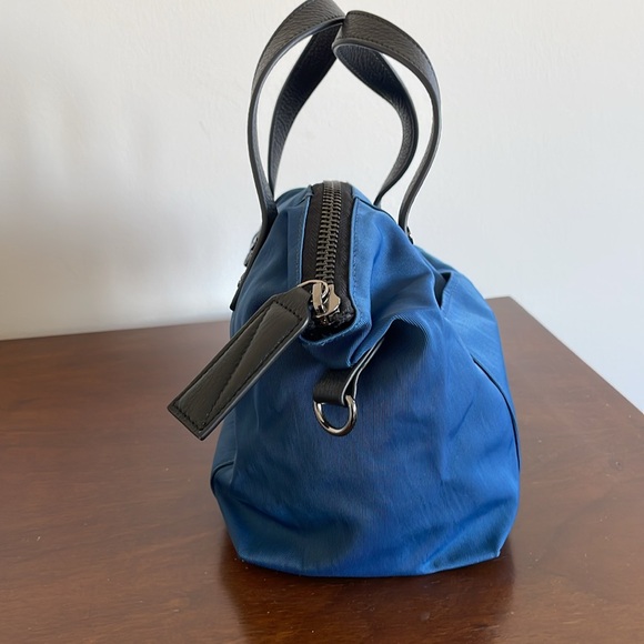 CHRISTOPHER KON Royal Blue Nylon and Black Leather Trimmed Zippered Satchel. - Picture 4 of 12